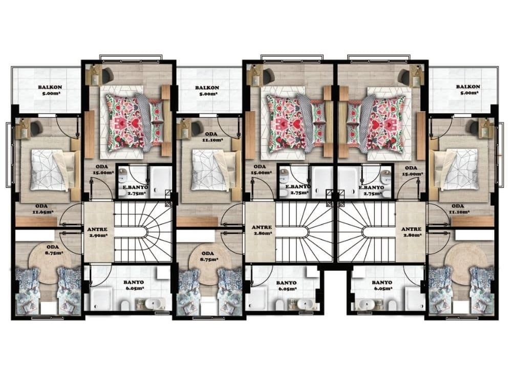 Çamlıbel Yaşam Evleri 4 Artı 2 Üçüz Triplex Villa Planı İkinci Kat